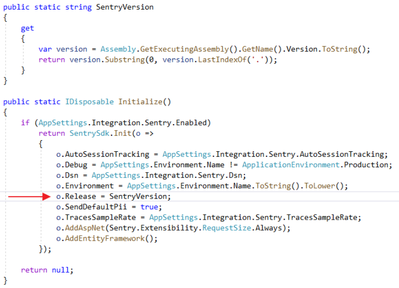 Sentry release code sample
