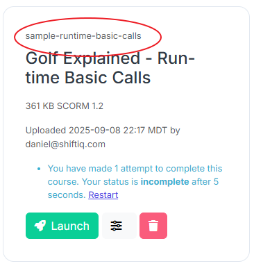 Generated SCORM package identifier